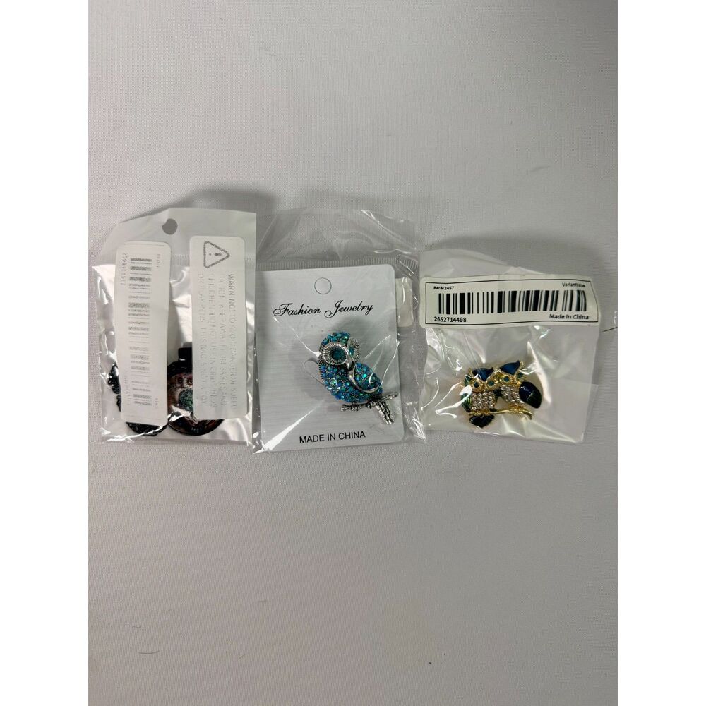 Owl Fashion Jewelry Bundle Blue Green Sparkling Brooches Pendant Necklace
